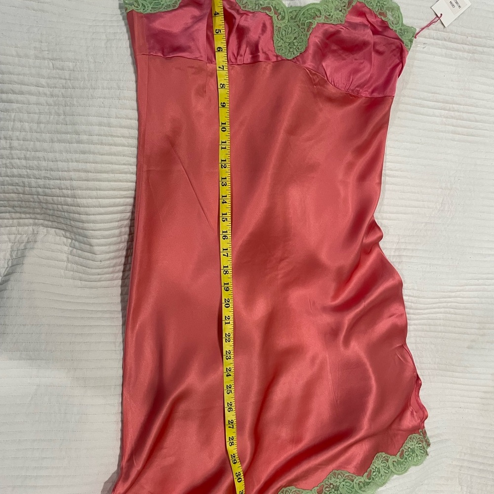 Pink Satin Slip with Pale Green Lace Trim - Women's Intimates ( Large) - Picture 10 of 11